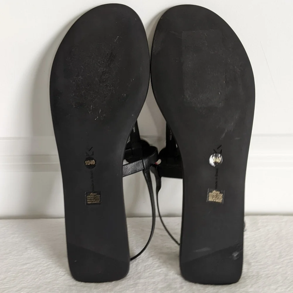 Mercedes Castillo Leather T-Strap Thong Sandal Flat Black Silver EU40 10 NWOB - Picture 13 of 15